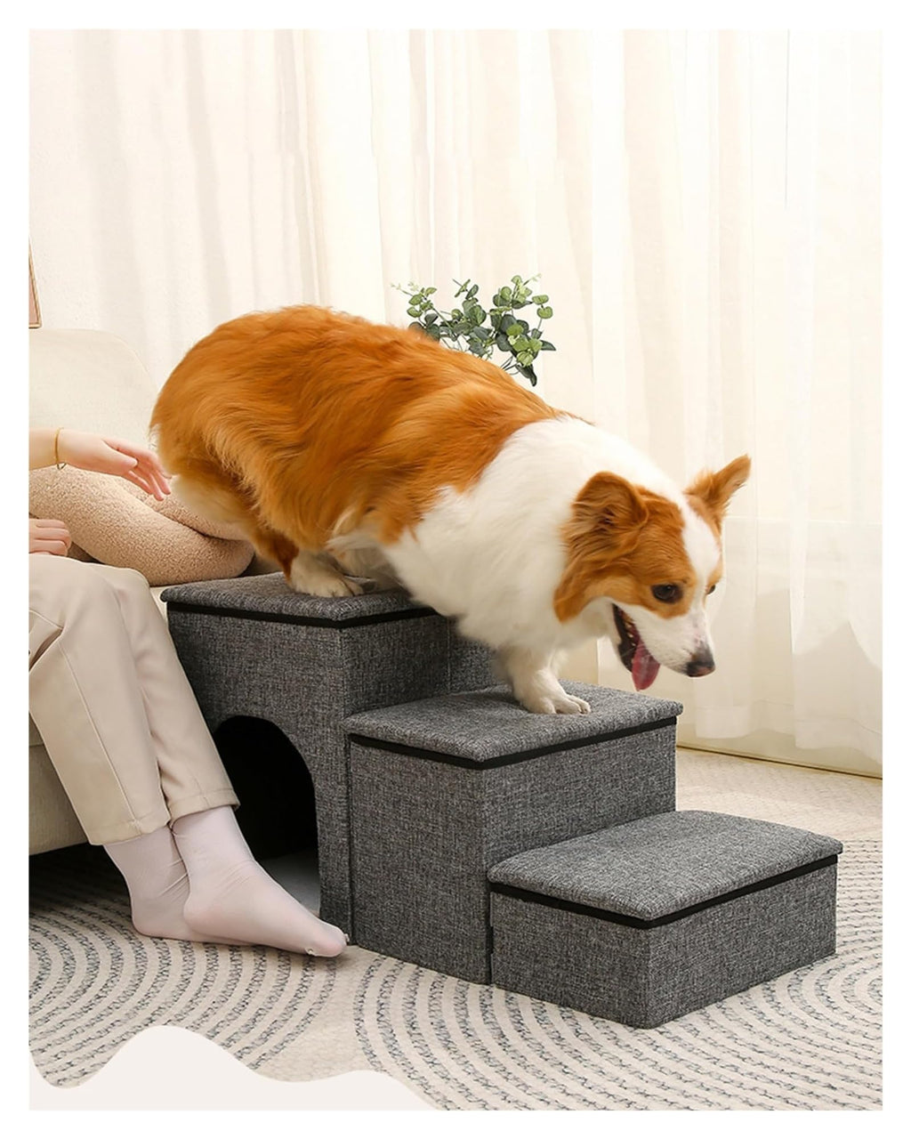 Folding Pet Stairs with Storage Box Q390