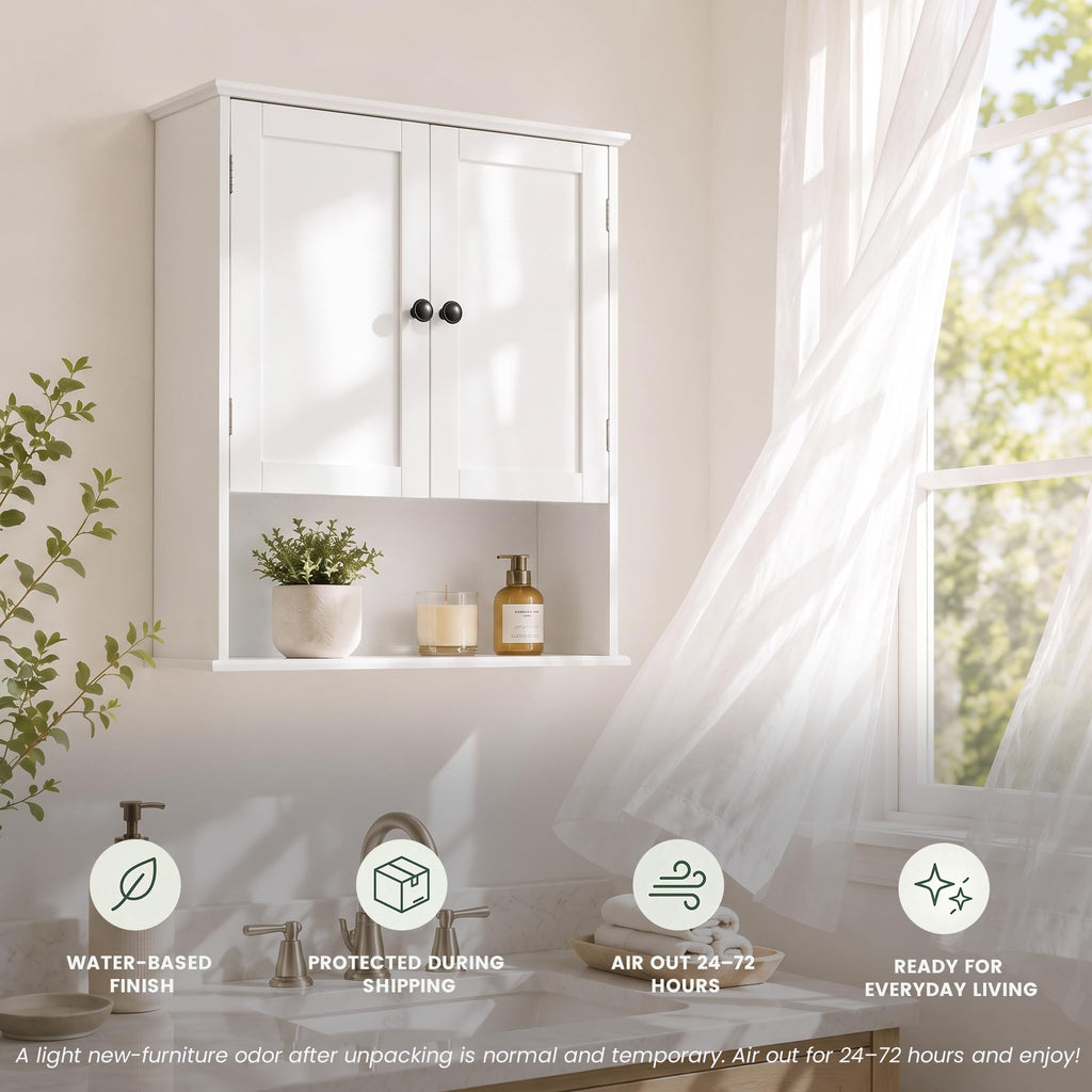 White 30" x 24" Wall Mounted Bathroom Cabinet with Adjustable Shelves Z1217