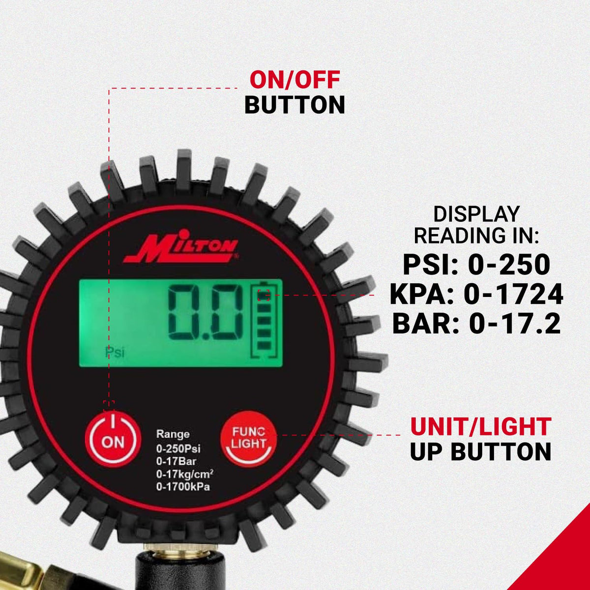 Digital Tire Inflator with Pressure Gauge and 14” Rubber Air Hose A10618