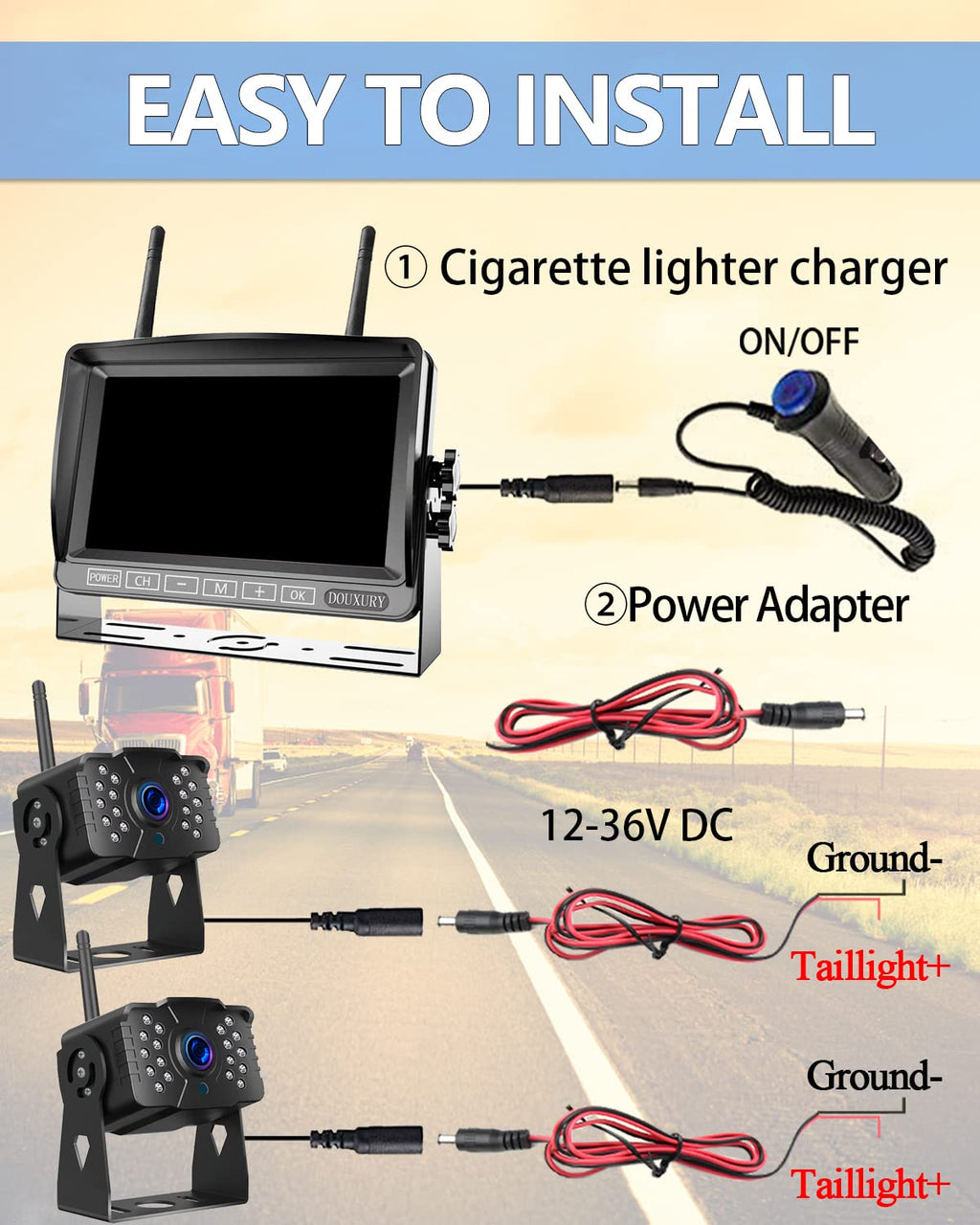 1080P Wireless Backup Camera System with 7'' Monitor IP69K Waterproof B60968
