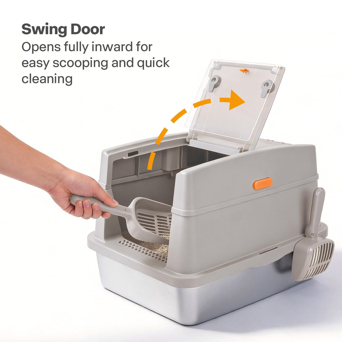 Large Stainless Steel Enclosed Cat Litter Box with Lid and Scoop J9452