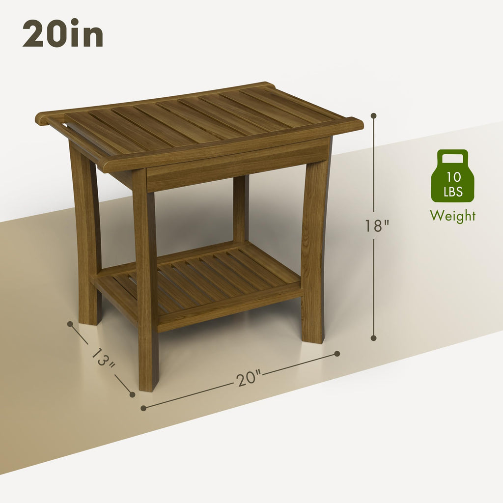 Teak Wood Shower Bench with Shelf & Arms P506064