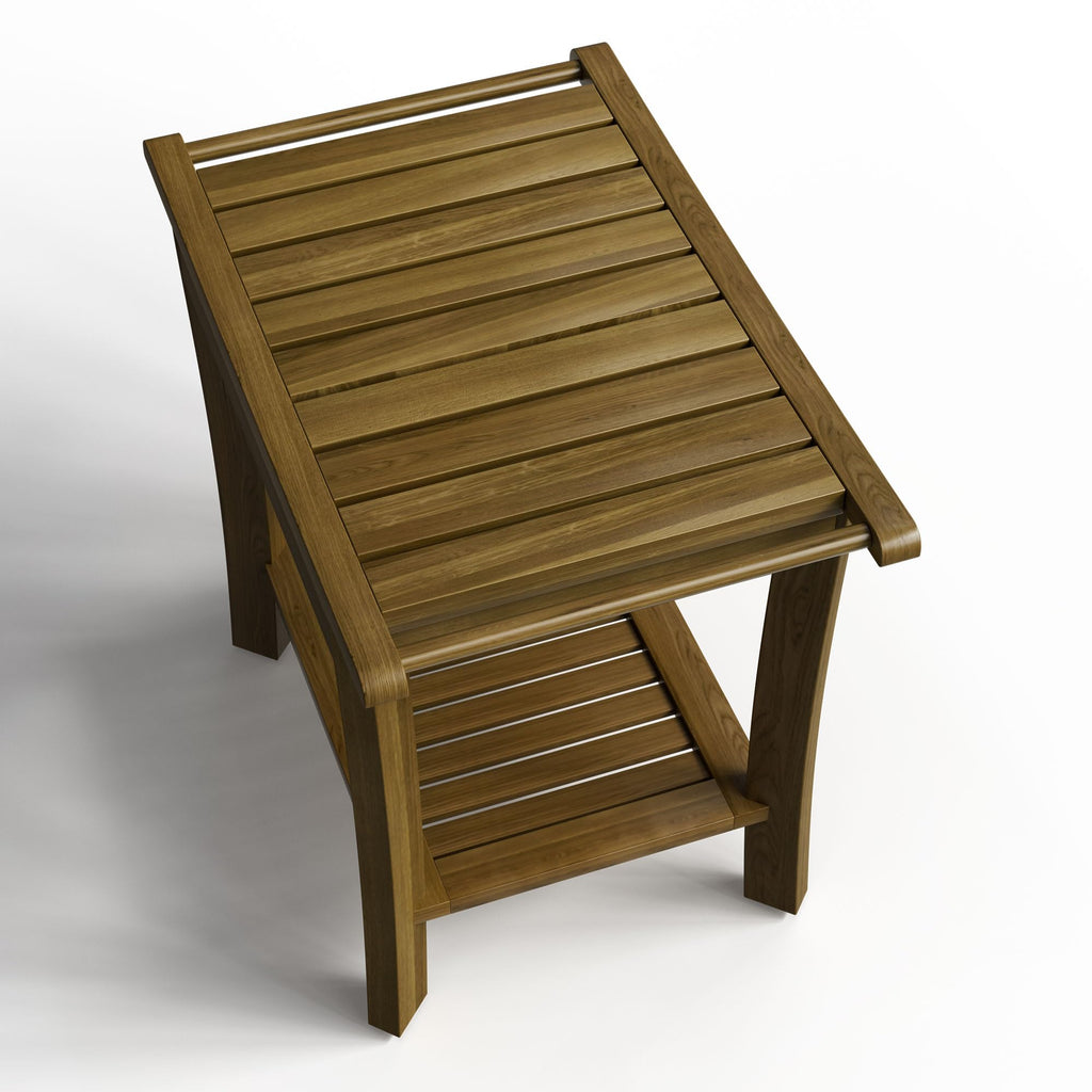 Teak Wood Shower Bench with Shelf & Arms P506064
