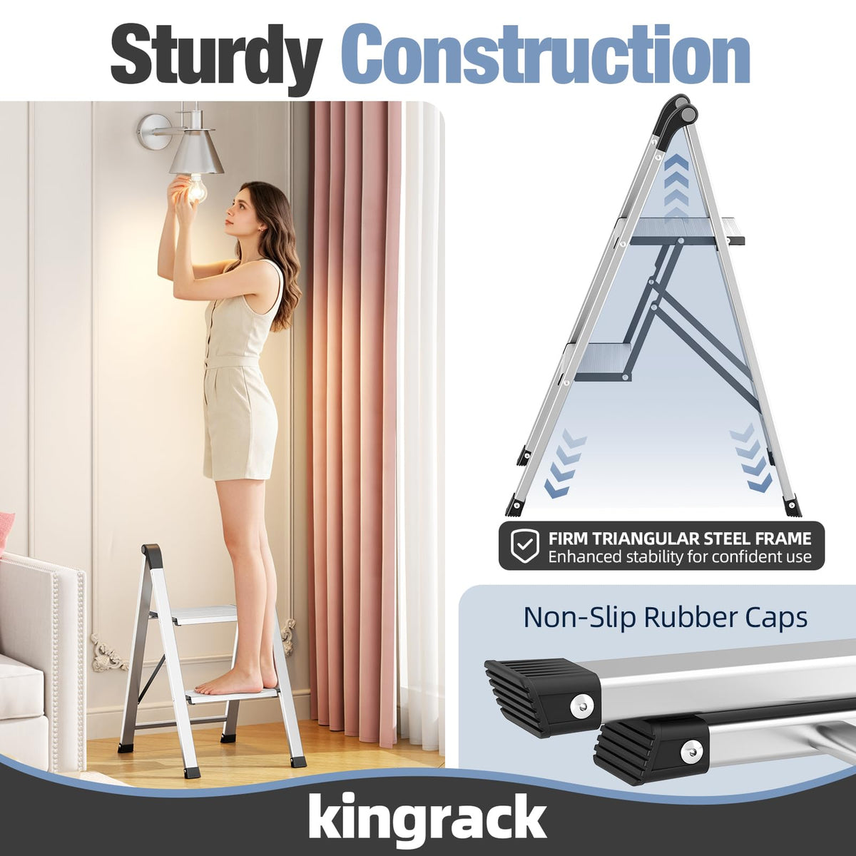 2 Step Aluminum Foldable Step Ladders 330lb Silver T185800