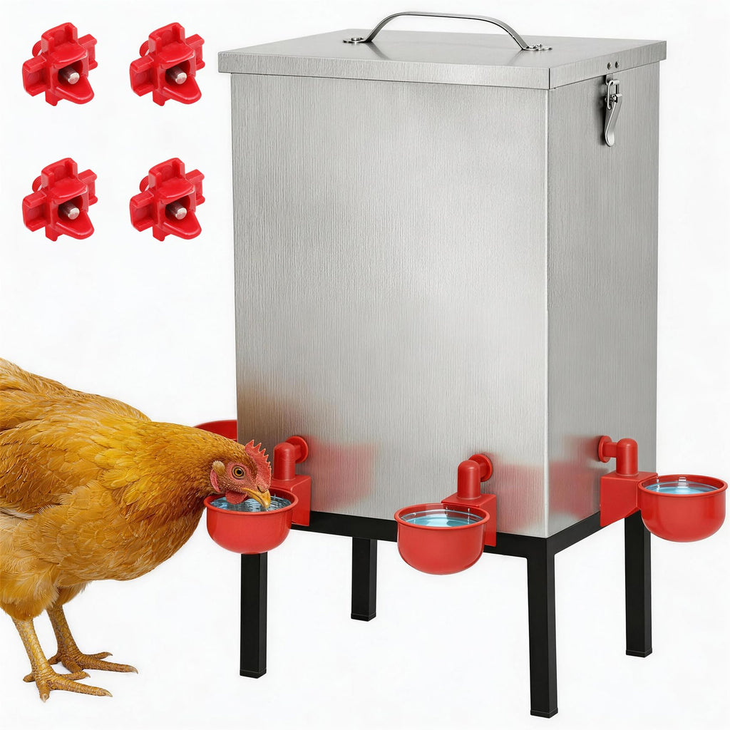 3 Gallon Stainless Steel Chicken Waterer with Cups & Nipples X9972