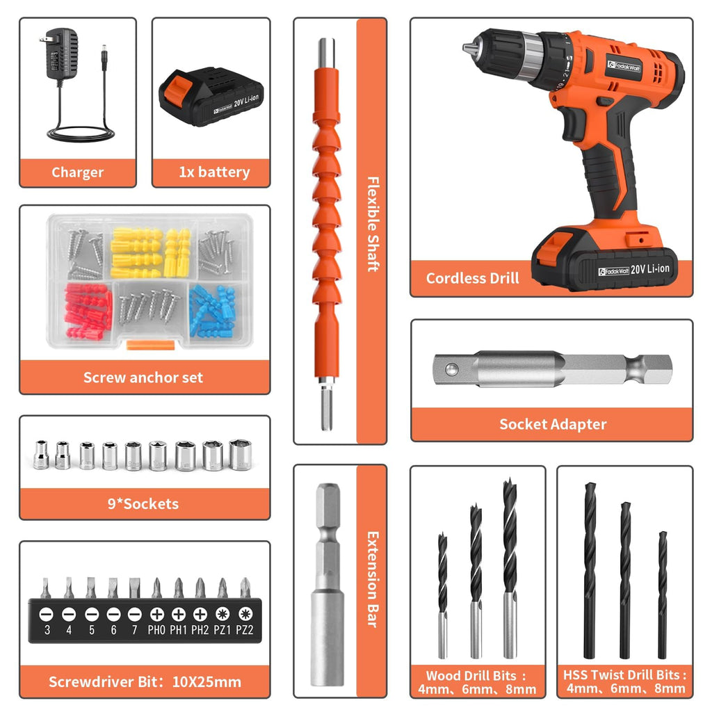 Cordless Drill Set 20V with Battery And Charger U397601
