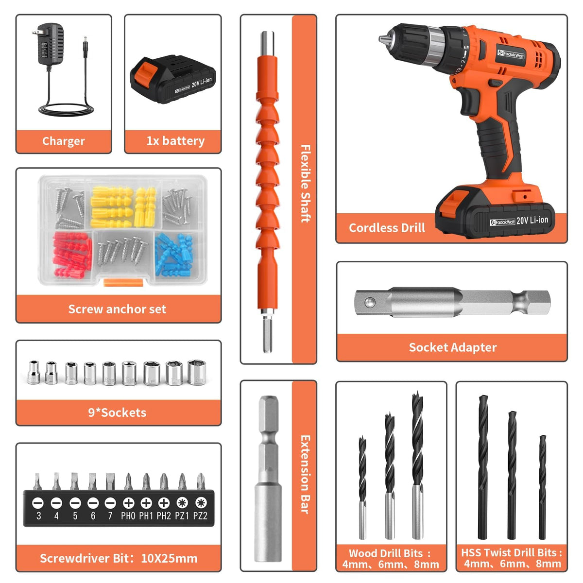 Cordless Drill Set 20V with Battery And Charger U397601