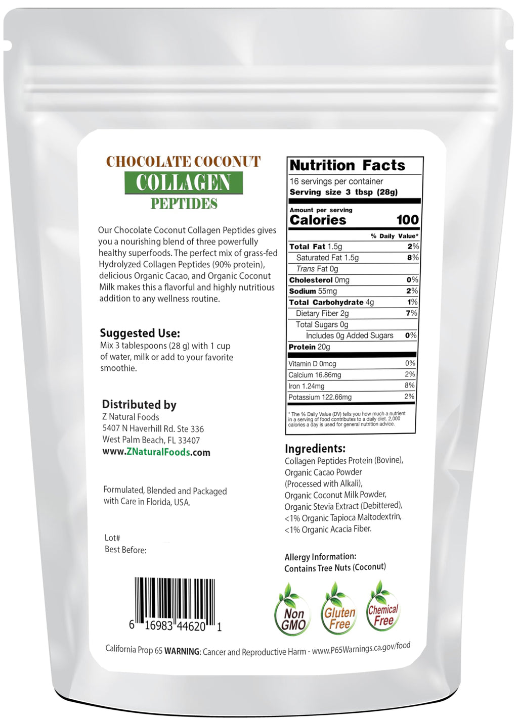 Chocolate Collagen Peptides with Coconut Milk Powder 1 lb H8287