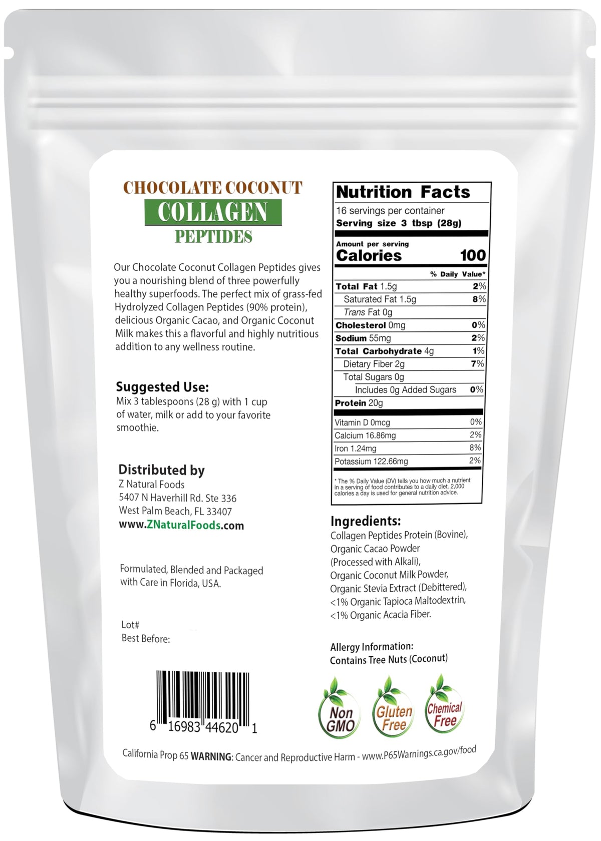 Chocolate Collagen Peptides with Coconut Milk Powder 1 lb H8287