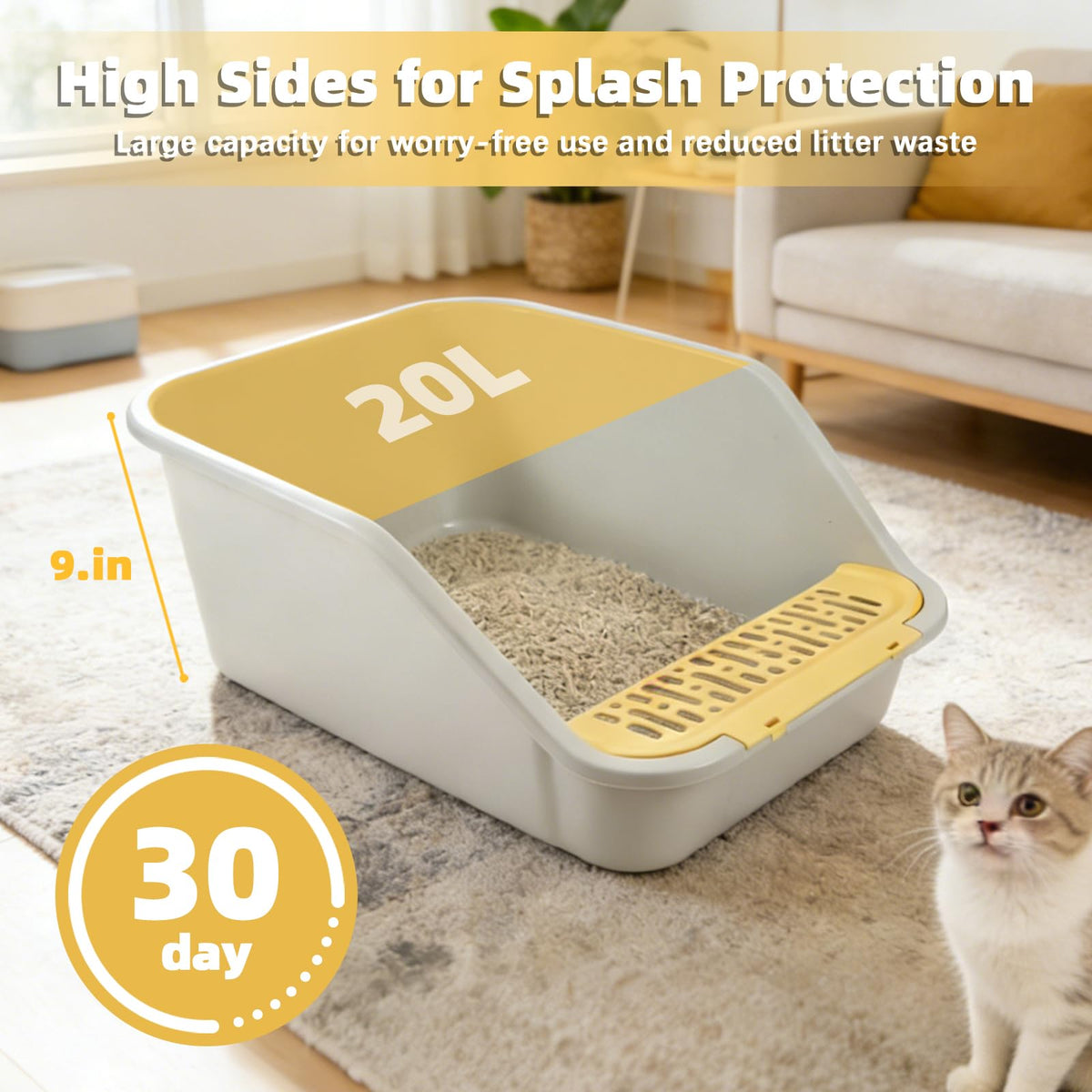High Sides Open Top Cat Litter Box with Low Entry W29923