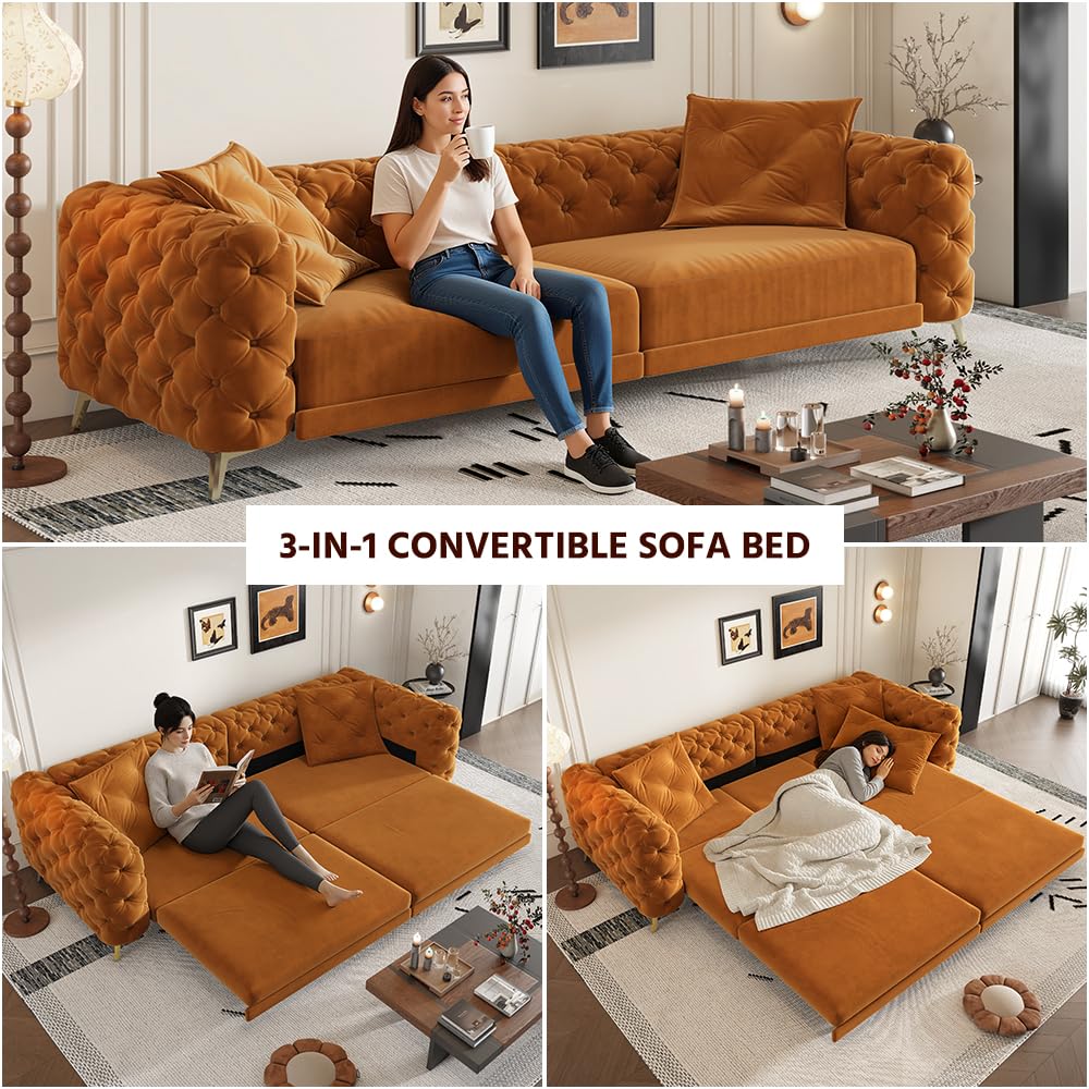 King Size Velvet L Shaped Sleeper Sofa with Ottoman Q749904