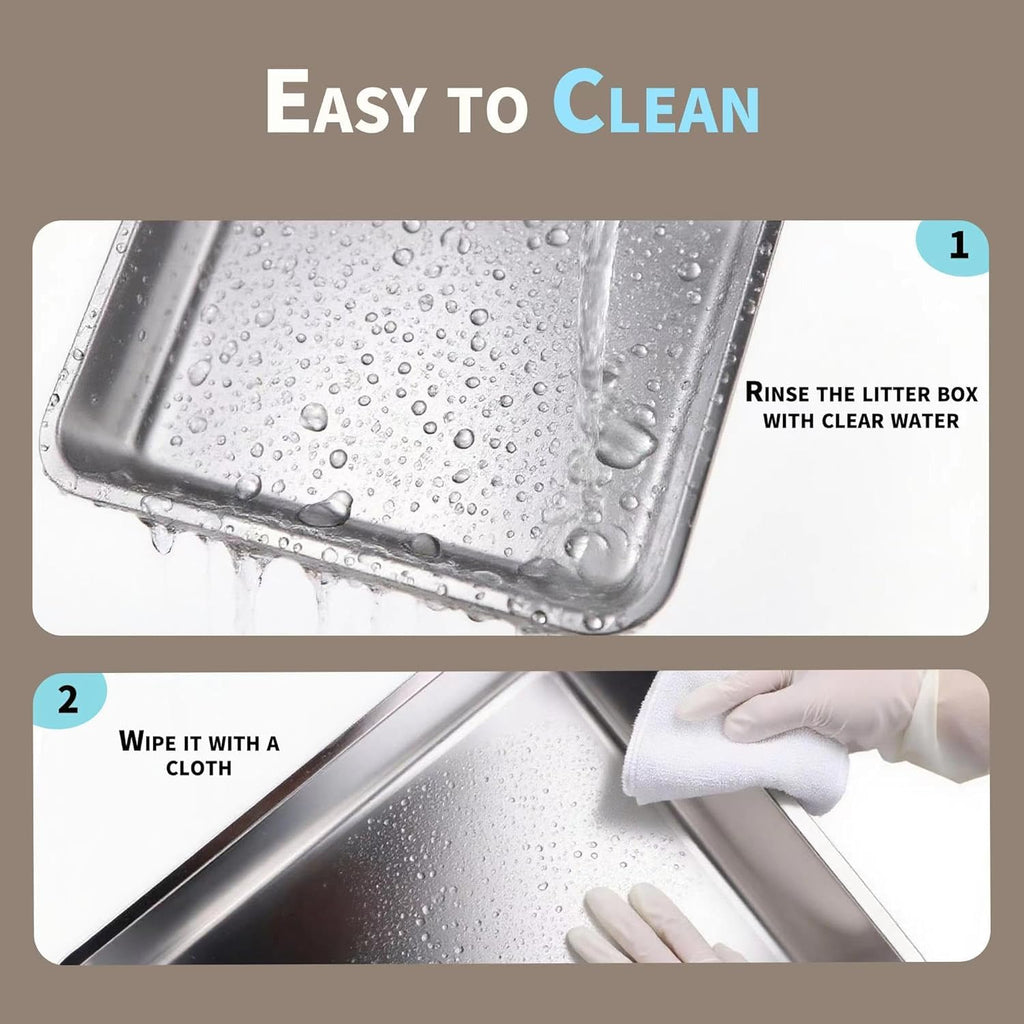 Large Stainless Steel Enclosed Cat Litter Box with Lid and Scoop J9452