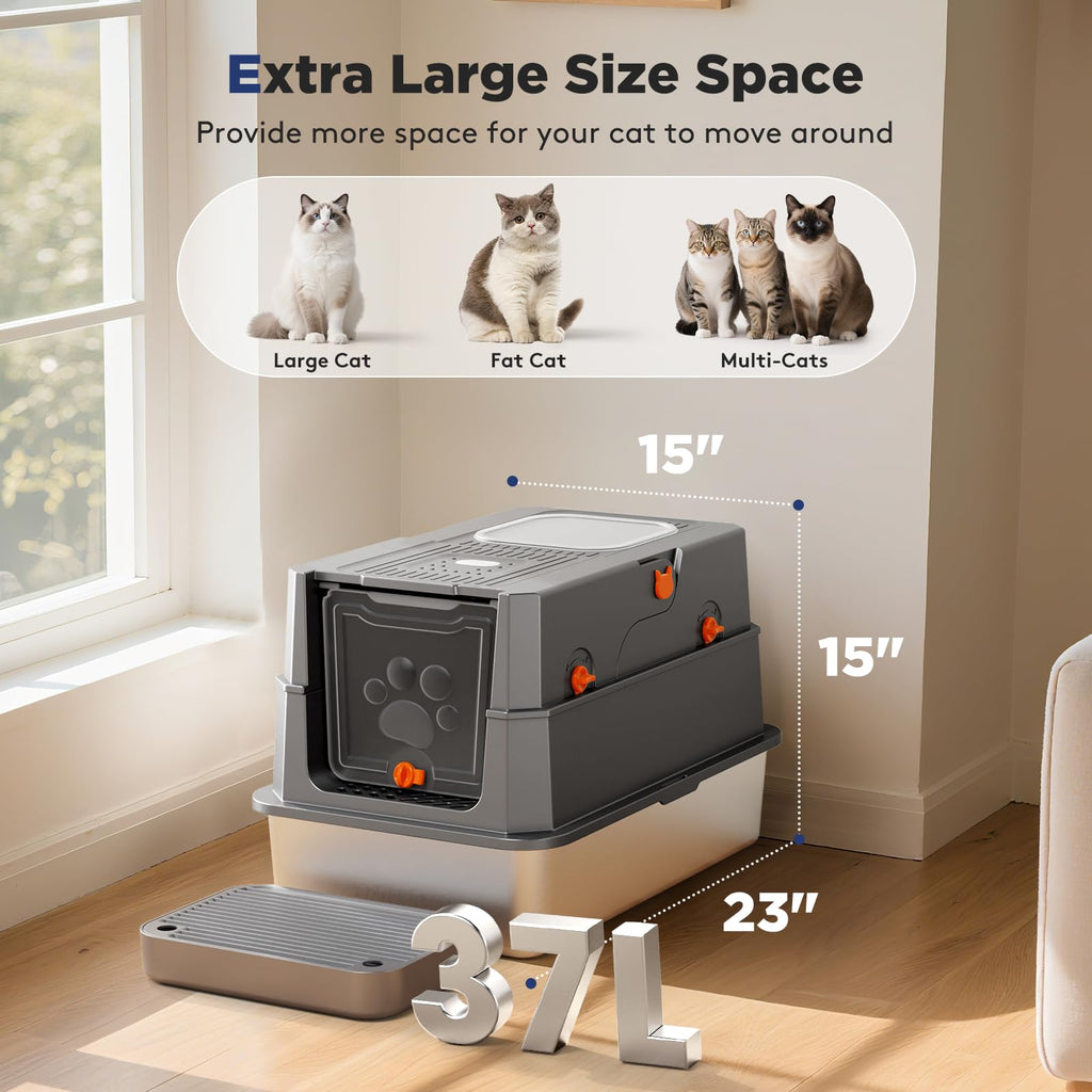 Stainless Steel Enclosed Cat Litter Box with Lid P852184