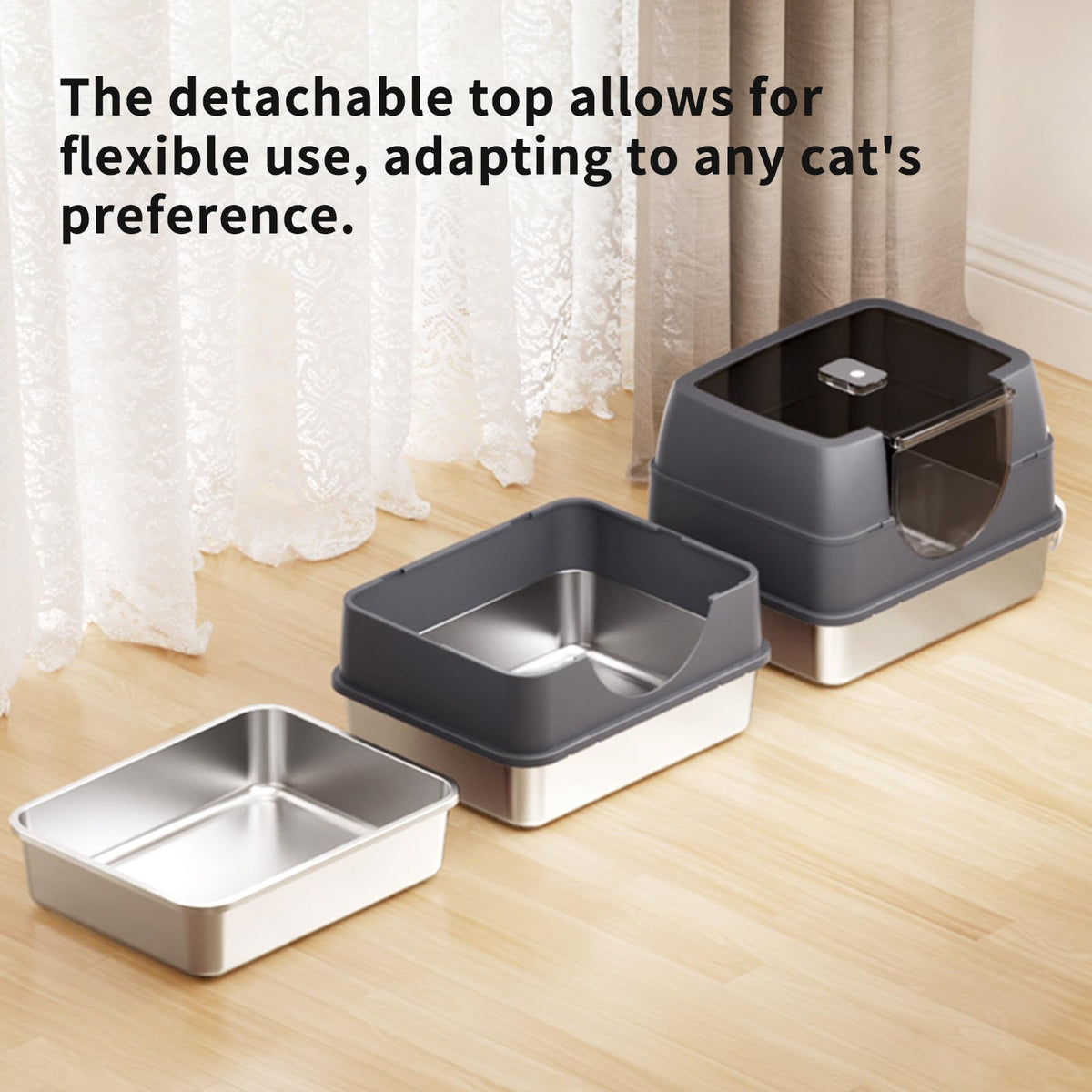 Enclosed Cat Litter Box with Stainless Steel Litter Tray B463