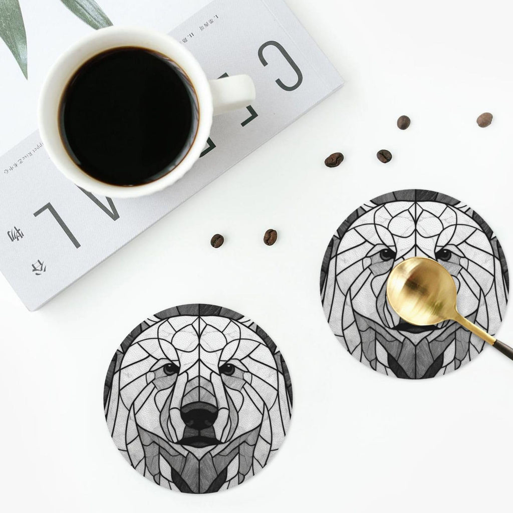 Black and White Bear Leather Coasters Set of 4 V6426