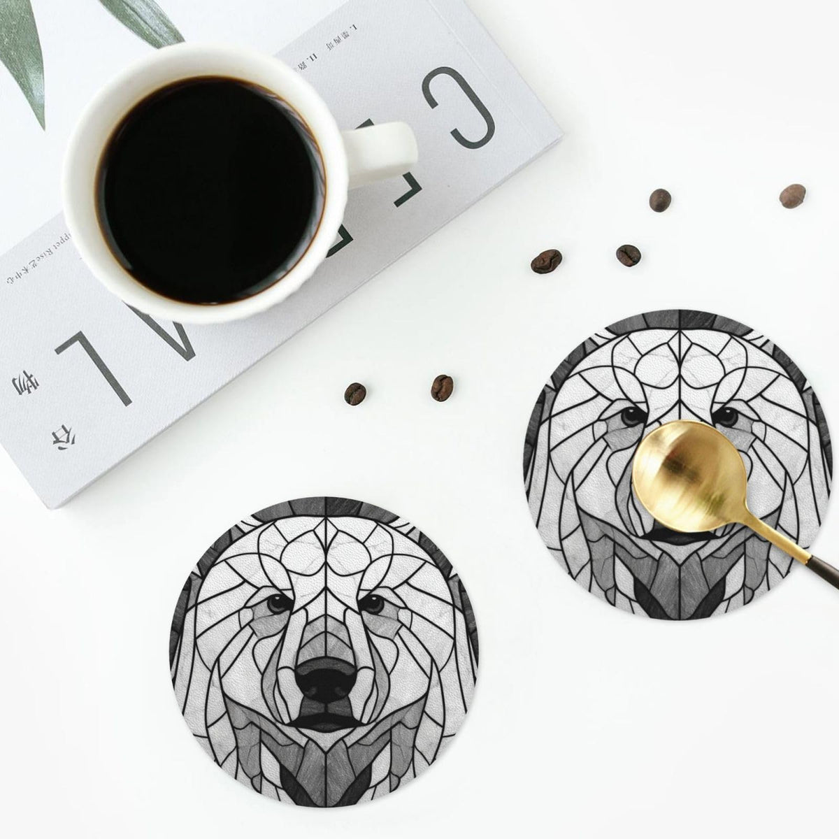 Black and White Bear Leather Coasters Set of 4 V6426