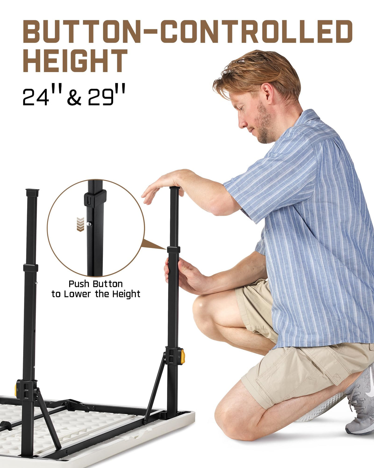 Folding Card Table 2 Heights 34" Square Plastic T964263
