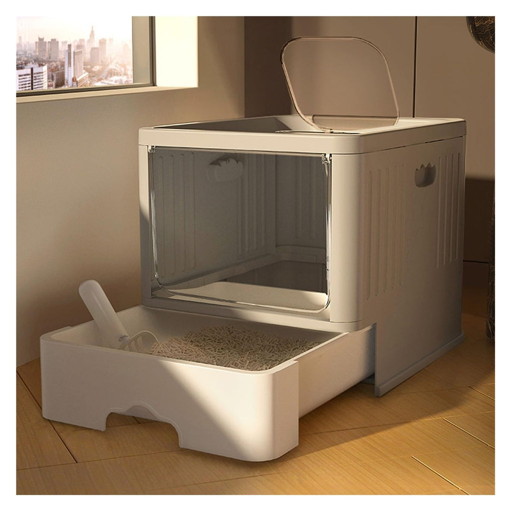 Large Top Entry Anti-Splashing Enclosed Plastic Cat Litter Box with Lid and Litter Scoop B1454
