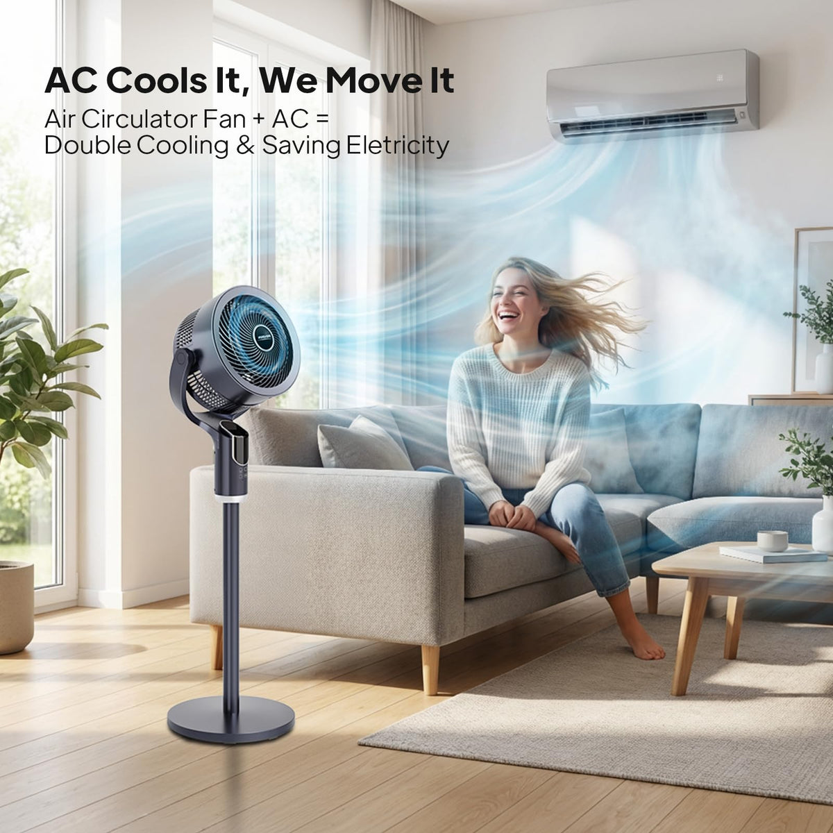 43 Inch Oscillating Pedestal Fan with Remote, Dark Grey B76147
