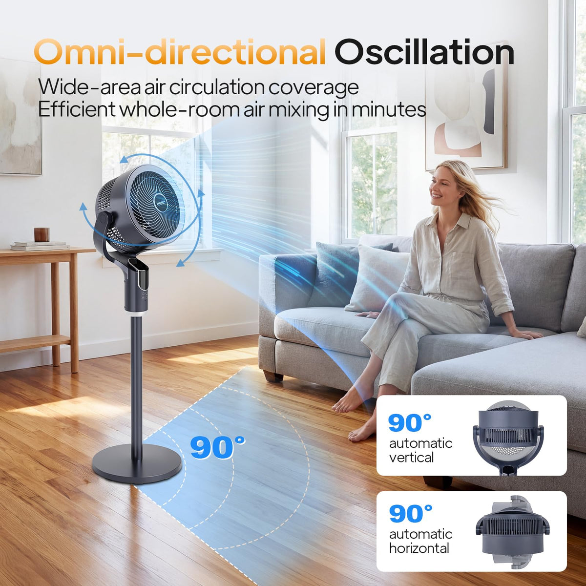 43 Inch Oscillating Pedestal Fan with Remote, Dark Grey B76147