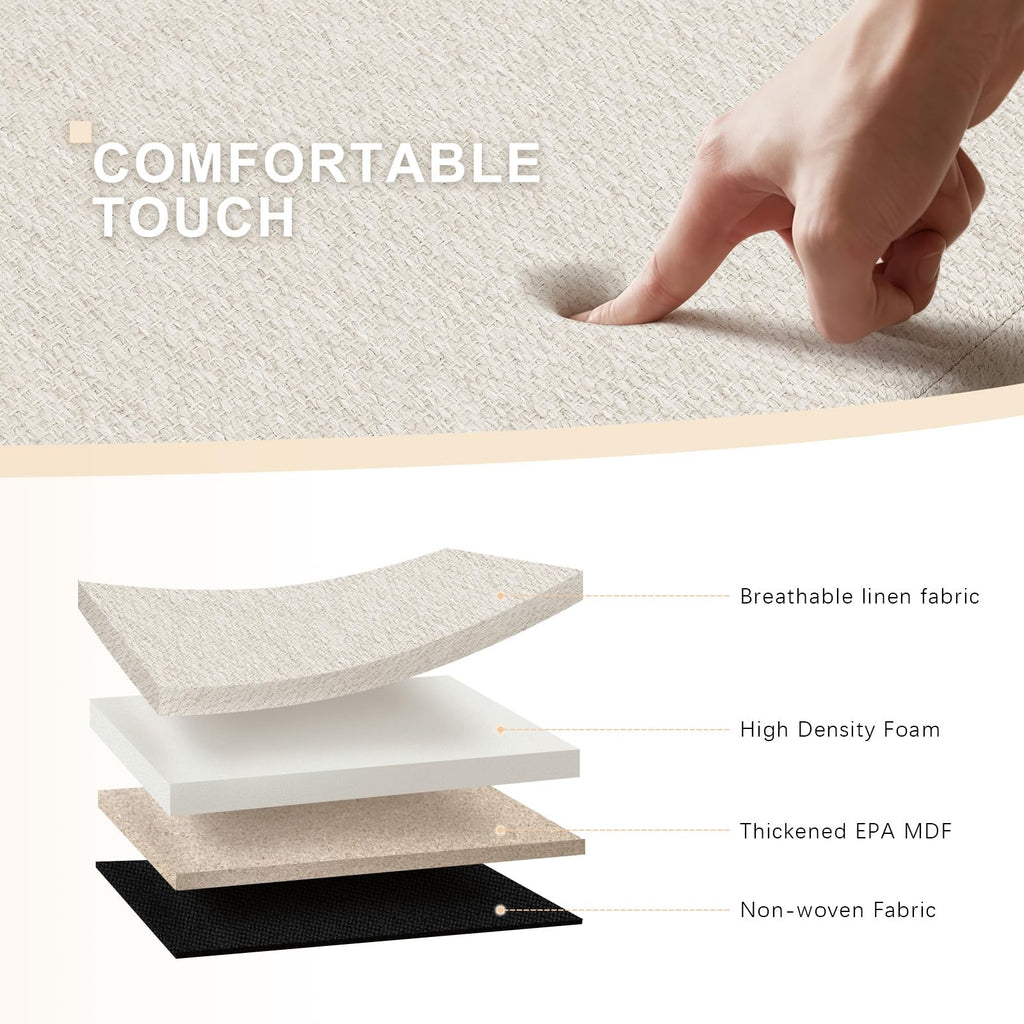 Beige Linen Upholstered Storage Ottoman Bench O582