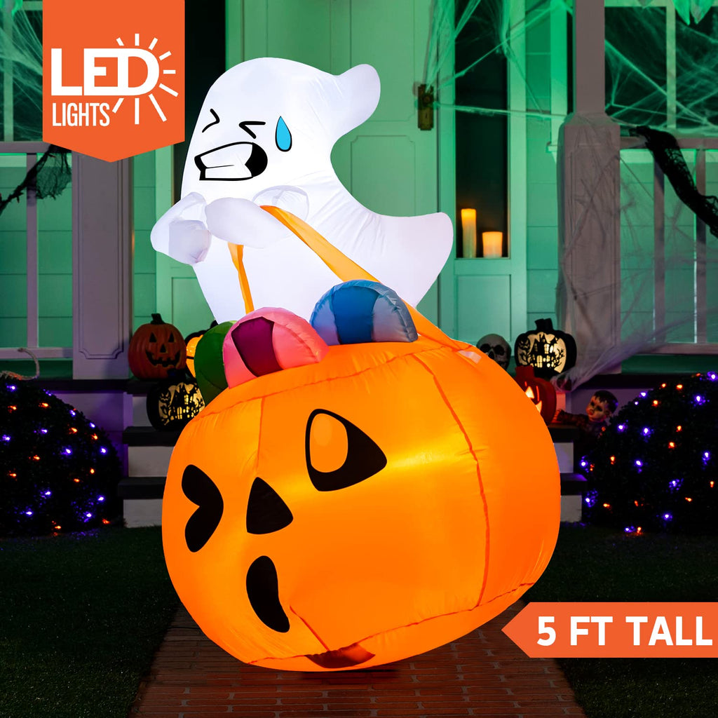 5 FT Halloween Inflatable Ghost with Build-in LEDs A14670