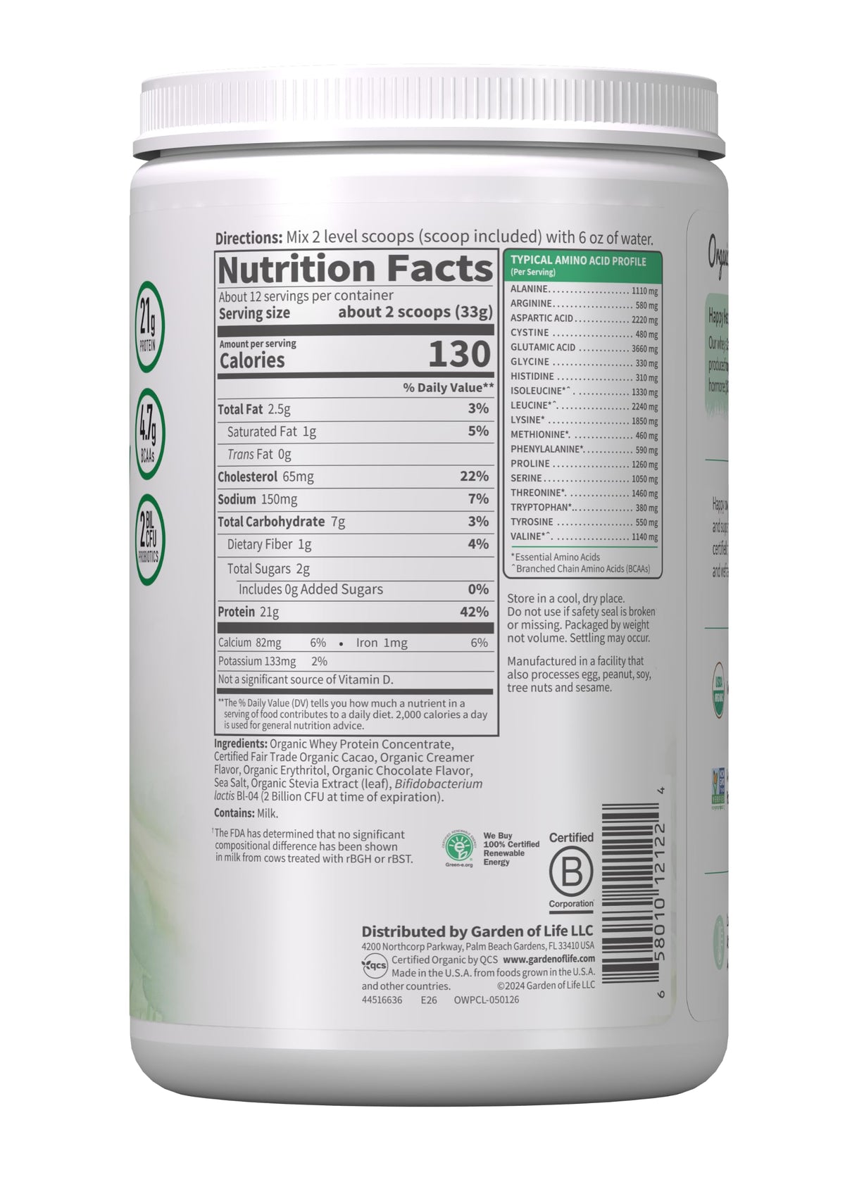 Organic Whey Protein Chocolate Grass Fed Protein Powder T2329