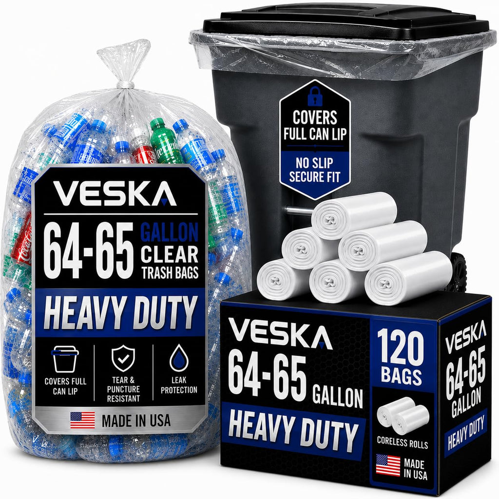 64-65 Gallon Clear Trash Bags, 120 Count Heavy Duty Garbage Bags Y259