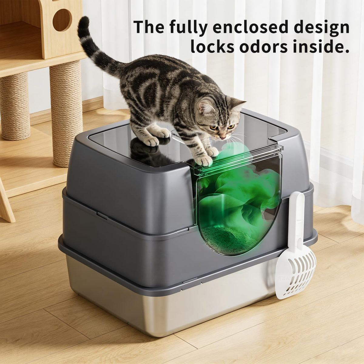 Enclosed Cat Litter Box with Stainless Steel Litter Tray B463