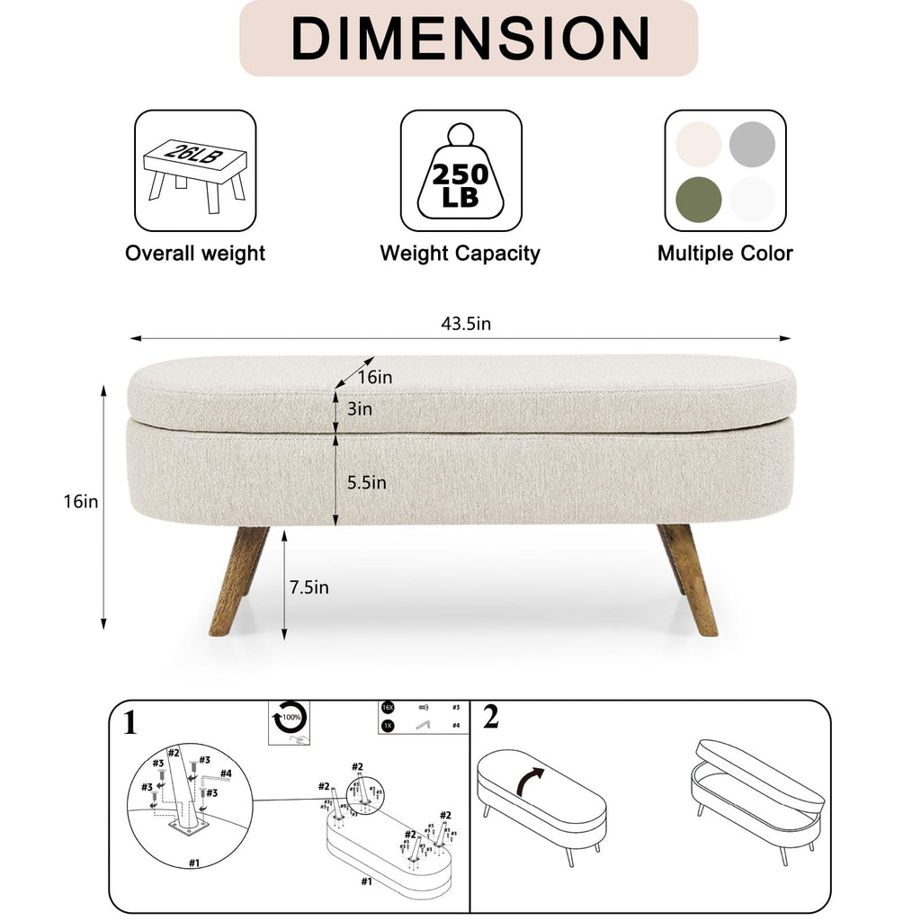 Beige Linen Upholstered Storage Ottoman Bench O582