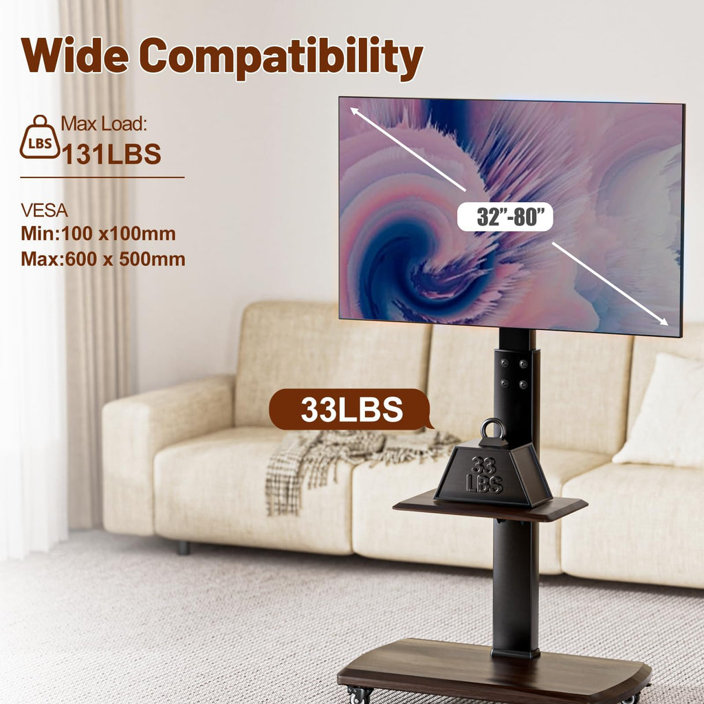 Rolling TV Stand with Power Outlet for 32 to 80 inch TVs J752858
