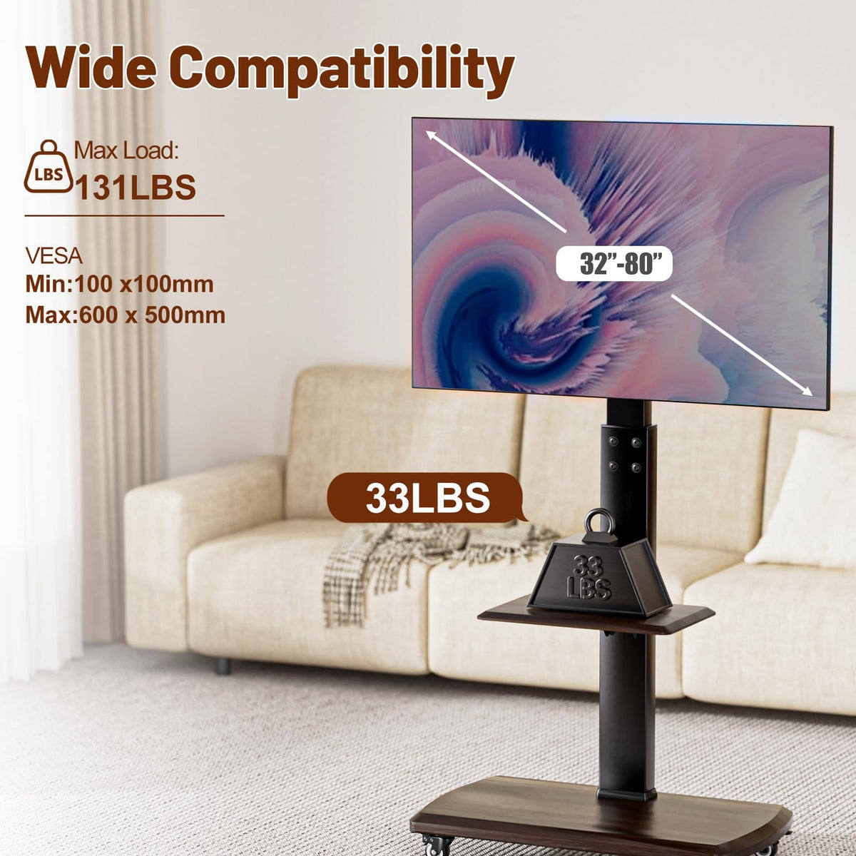 Rolling TV Stand with Power Outlet for 32 to 80 inch TVs J752858
