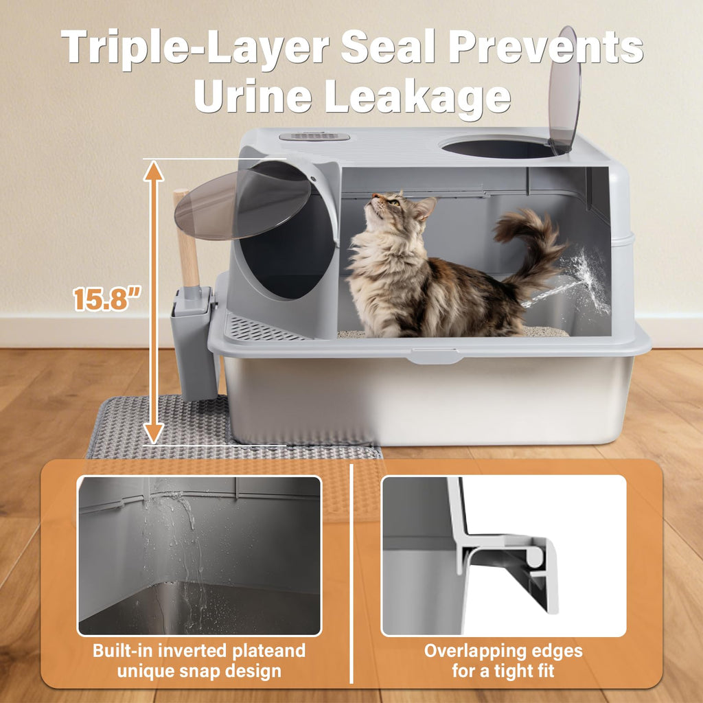 XL Stainless Steel Enclosed Cat Litter Box with Lid B392828