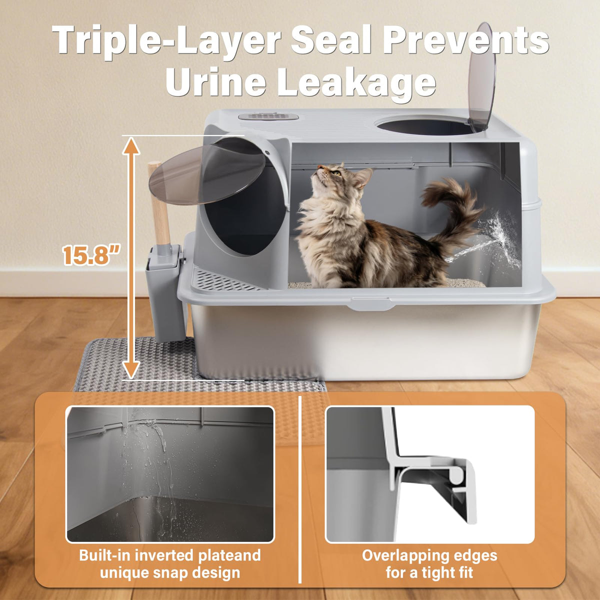 XL Stainless Steel Enclosed Cat Litter Box with Lid B392828