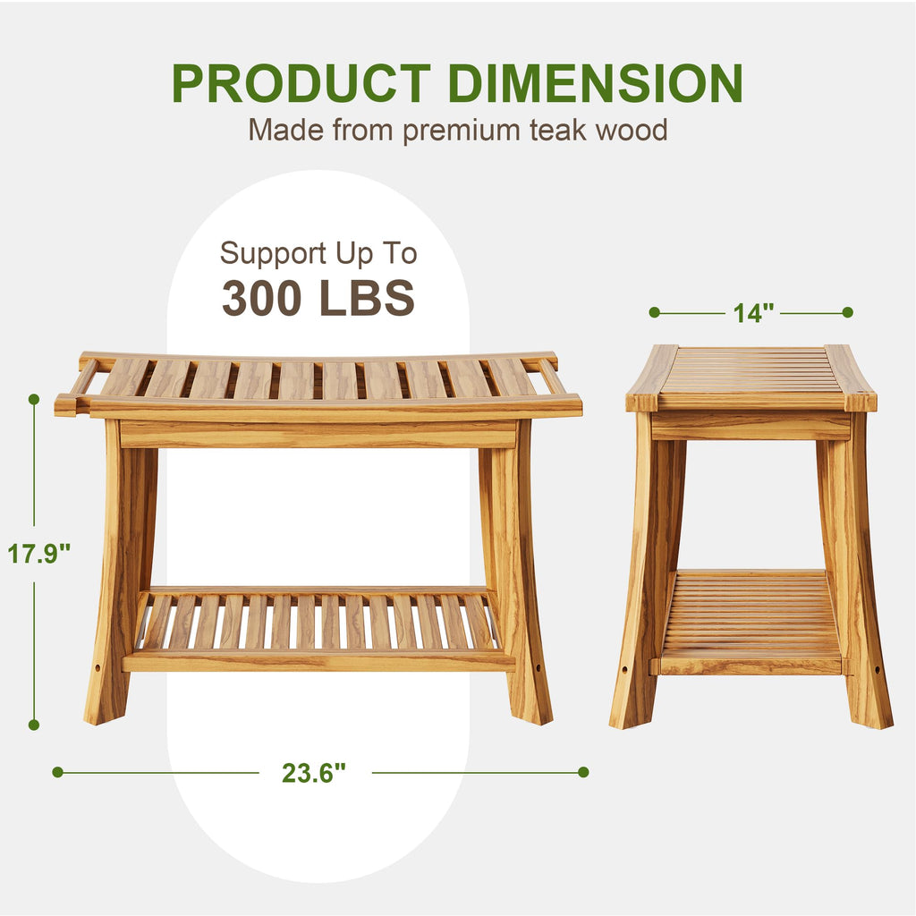 24" Teak Shower Bench with Handles & Towel Shelf T93386