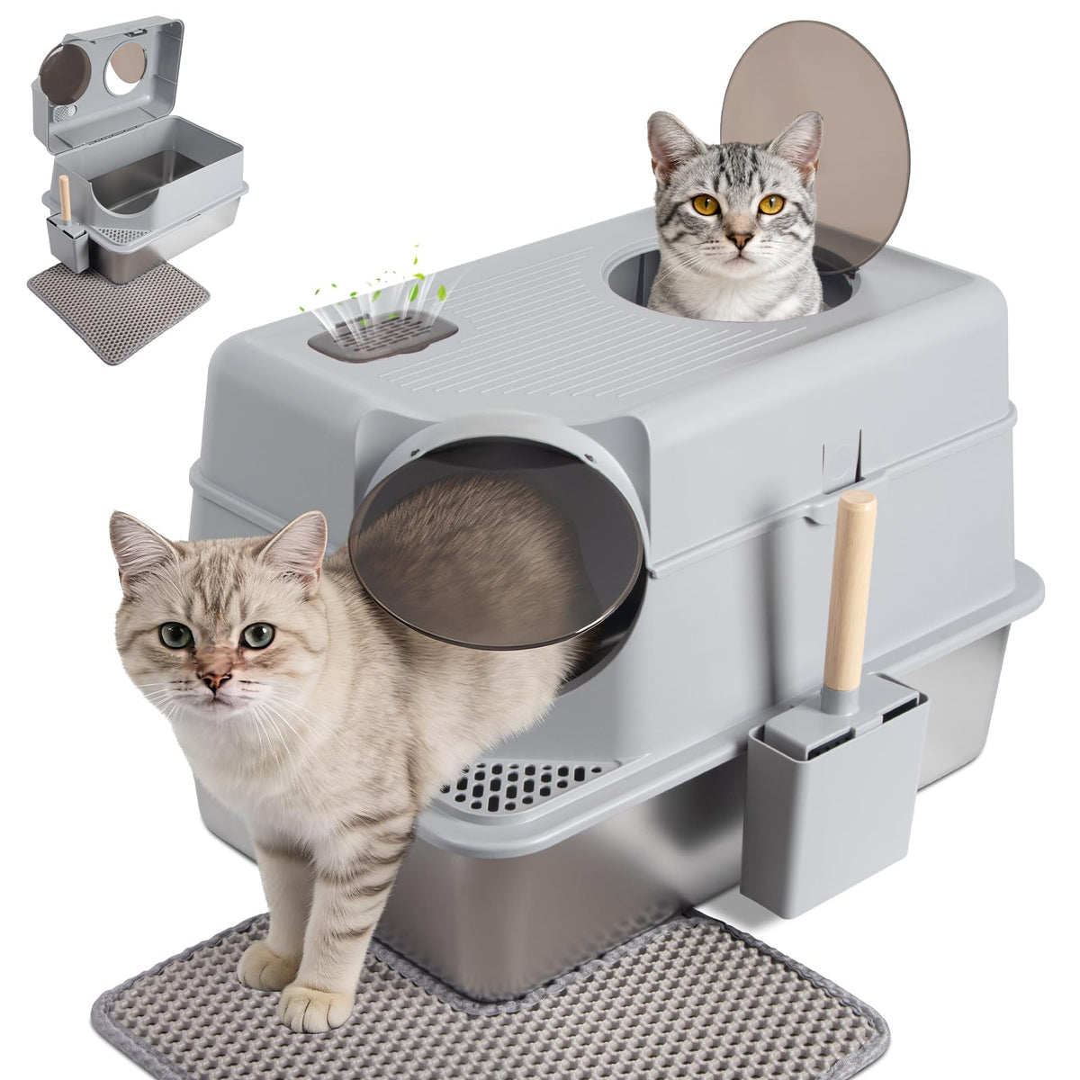 XL Stainless Steel Enclosed Cat Litter Box with Lid B392828
