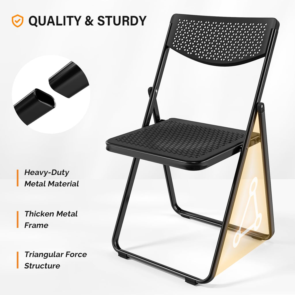 Black Plastic Folding Chairs with Mesh Seat, 10 Pack A1052