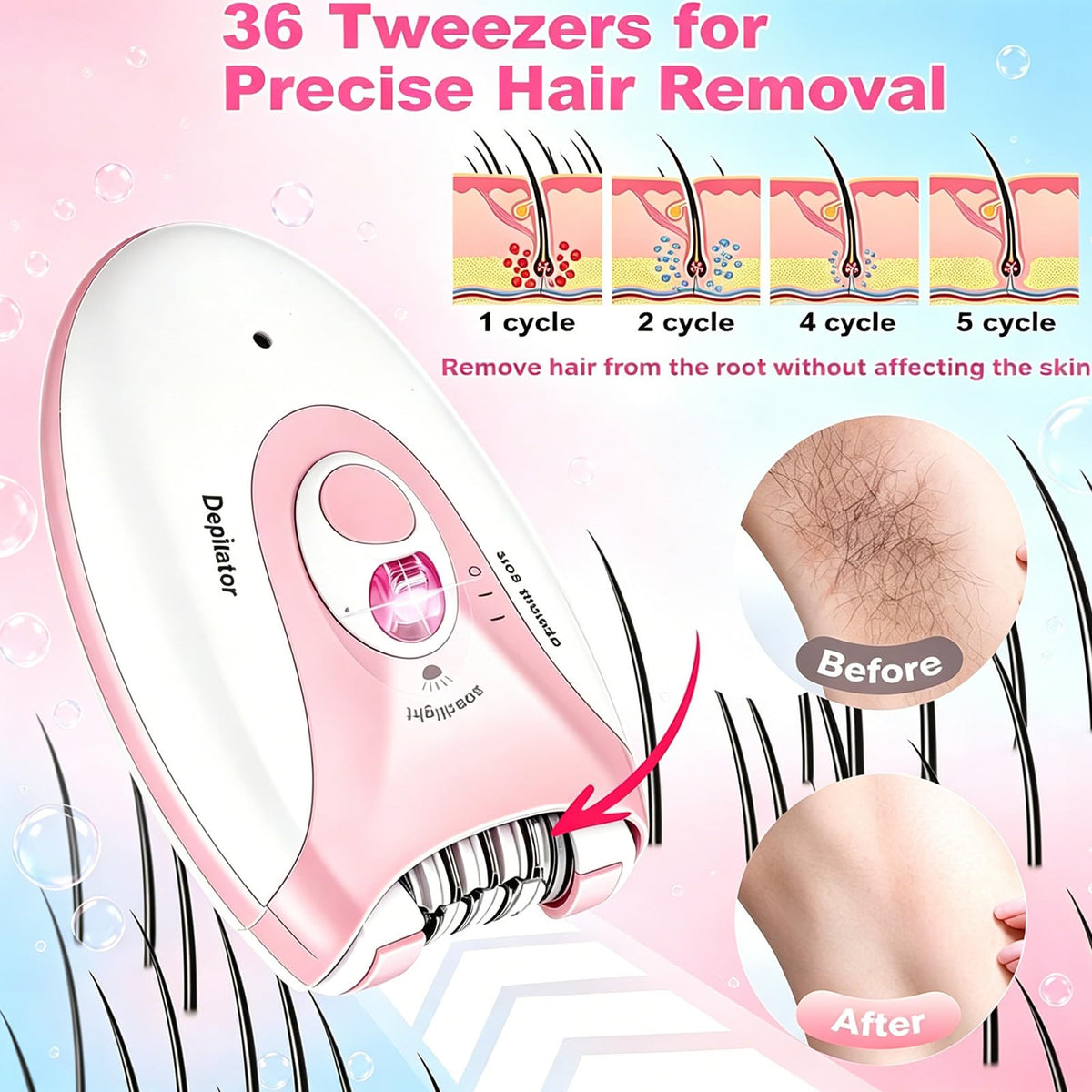 Rechargeable 2 Speed Epilator with LED Light & 36 Tweezers X986614