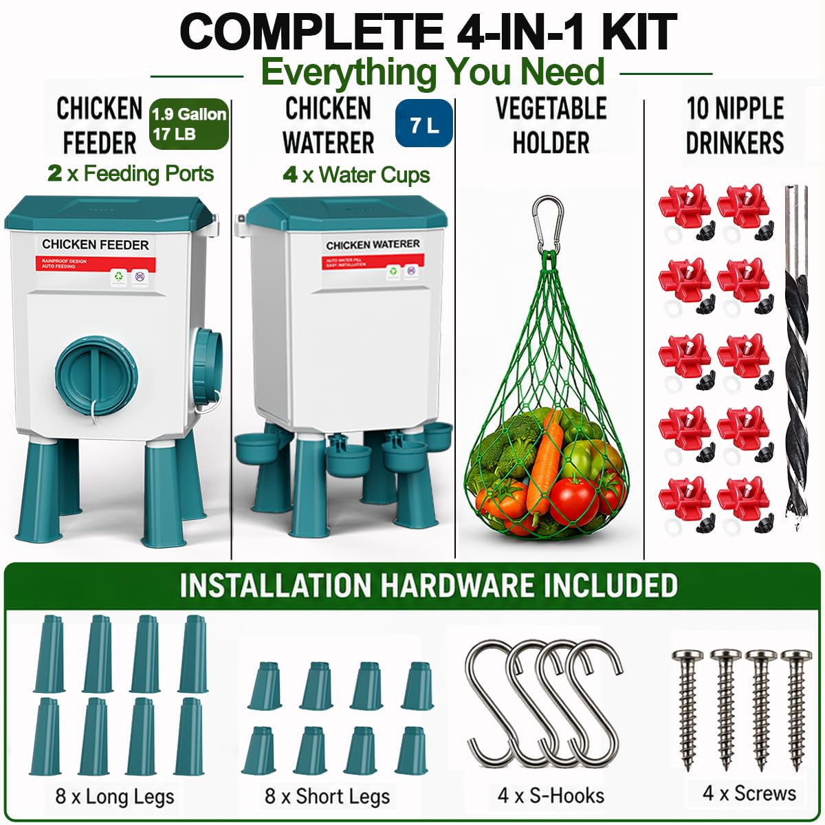 Automatic No Waste Poultry Feeder and Waterer Set K7226