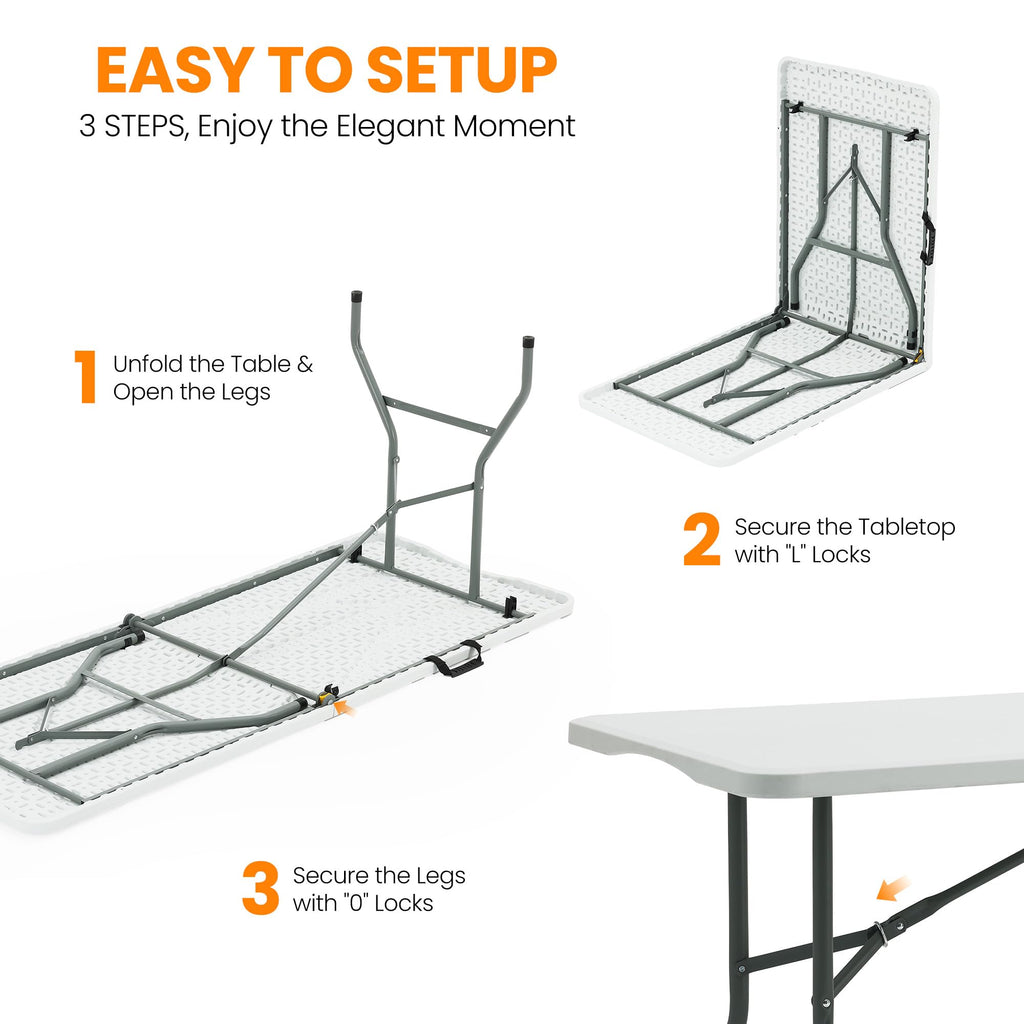 6FT White Portable Plastic Folding Table N7029