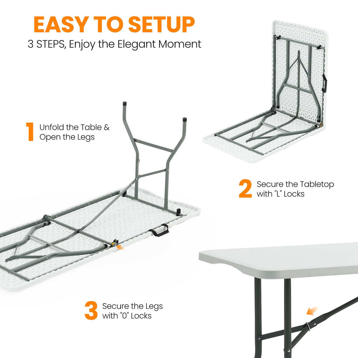 6FT White Portable Plastic Folding Table N7029