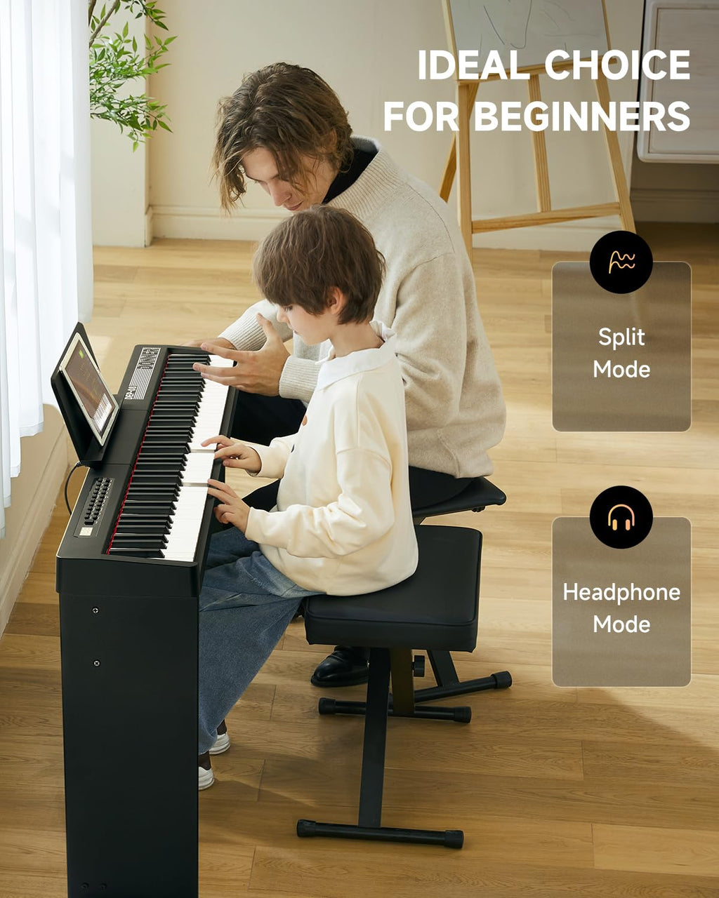 88 Keys Velocity-Sensitive Digital Piano with Stand and Triple Pedal P6649