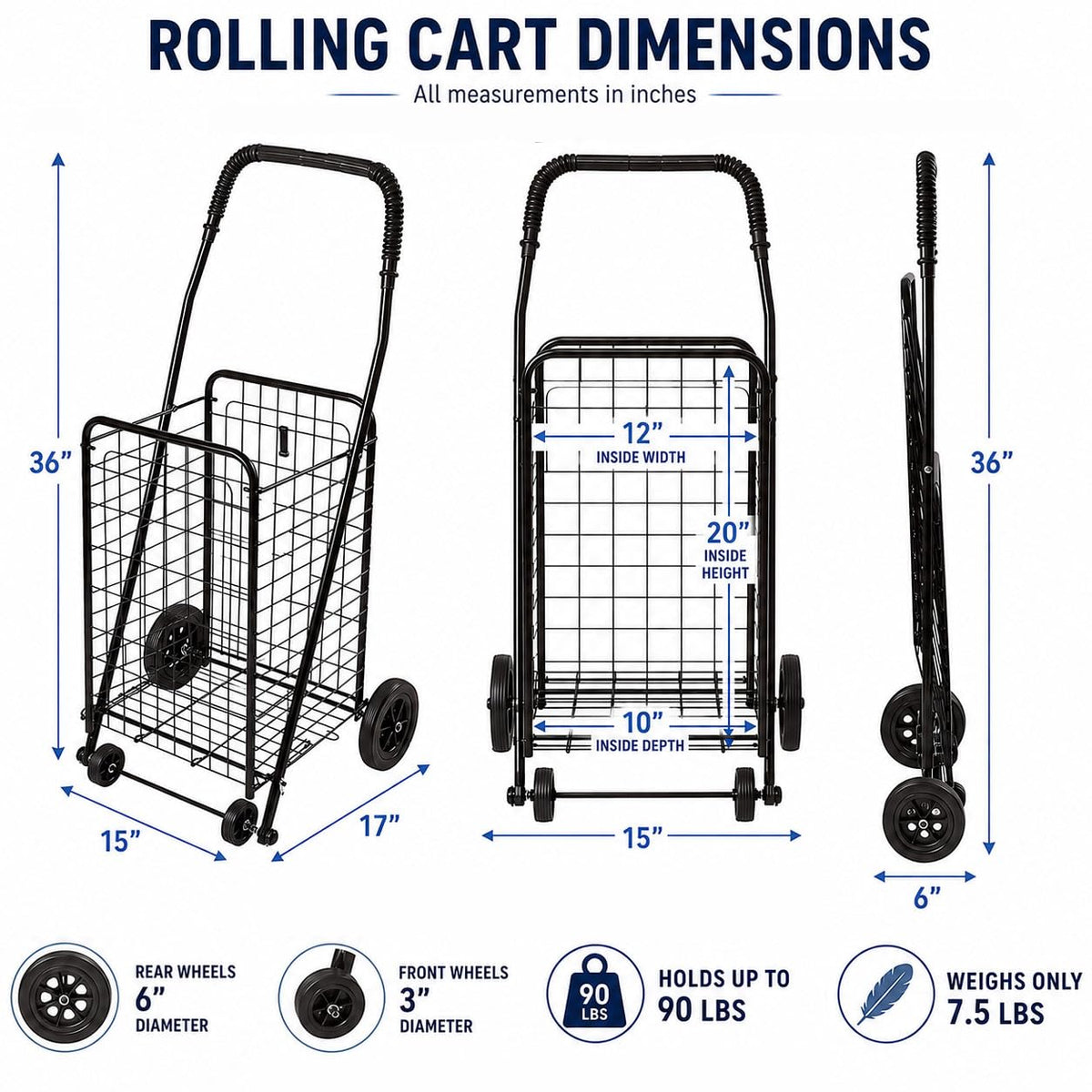 Black Foldable Utility Cart with Wheels S1541