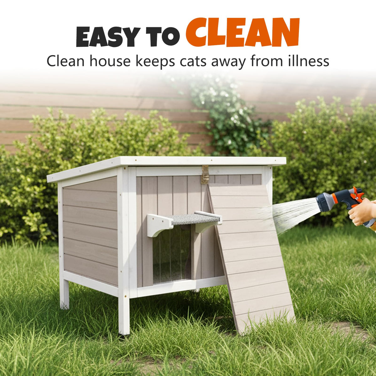 Weatherproof Wooden Outdoor Cat House with Escape Doors J2450