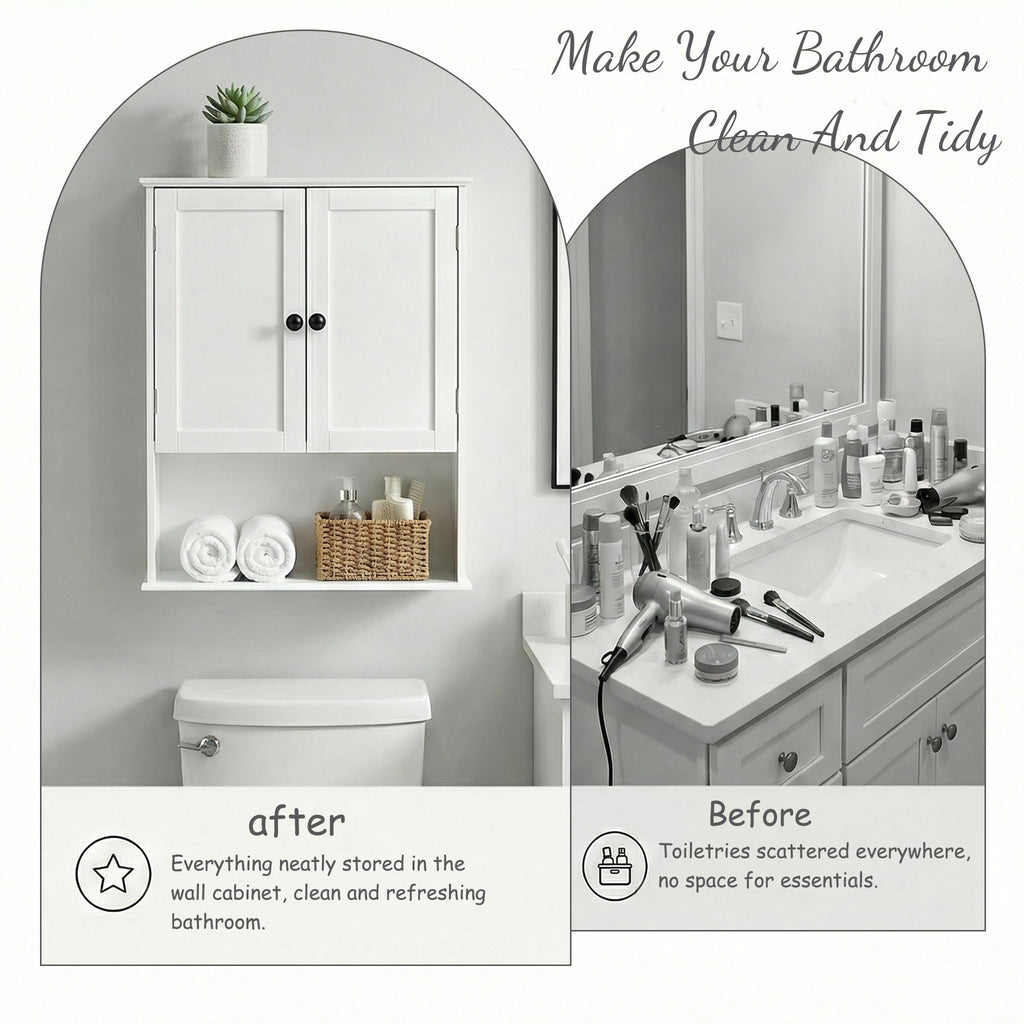 White 30" x 24" Wall Mounted Bathroom Cabinet with Adjustable Shelves Z1217