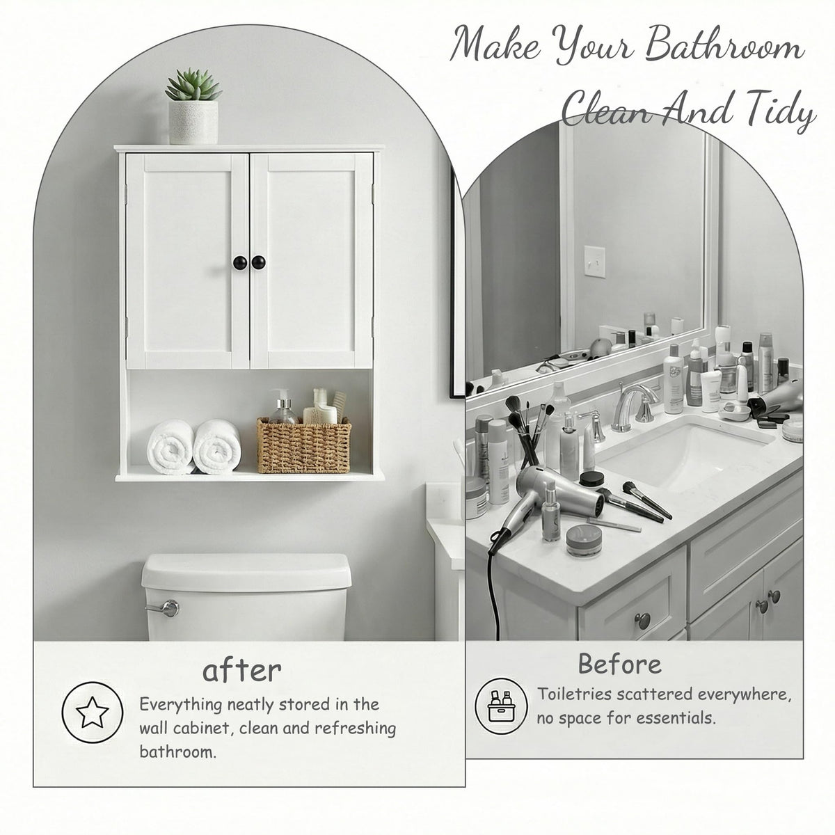 White 30" x 24" Wall Mounted Bathroom Cabinet with Adjustable Shelves Z1217
