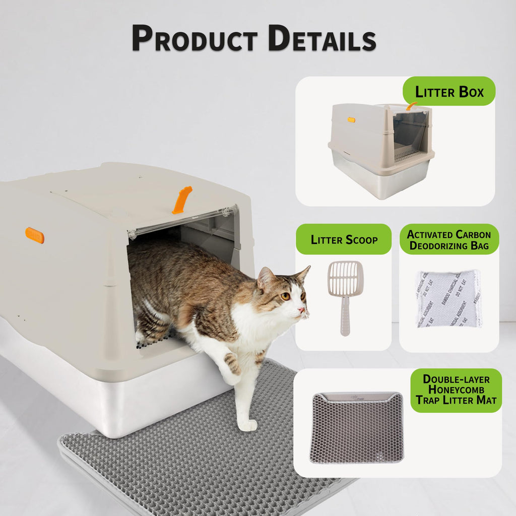 Large Stainless Steel Enclosed Cat Litter Box with Lid and Scoop J9452