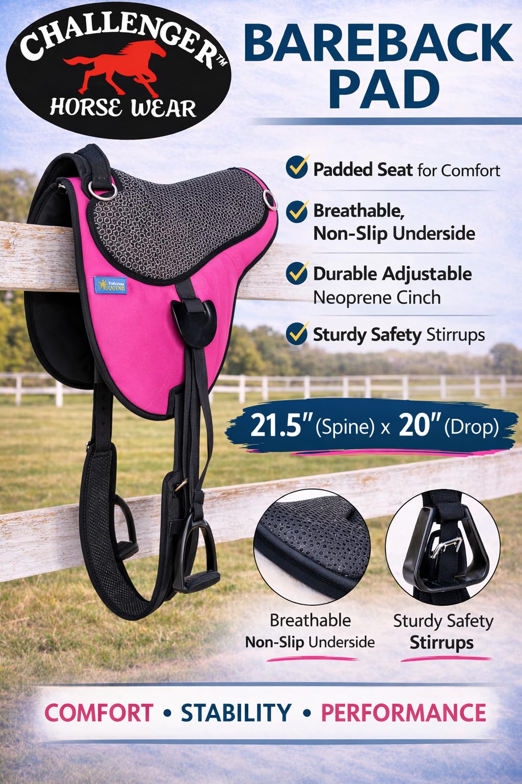 Neoprene Padded Anti-Slip Bareback Saddle Pad F516