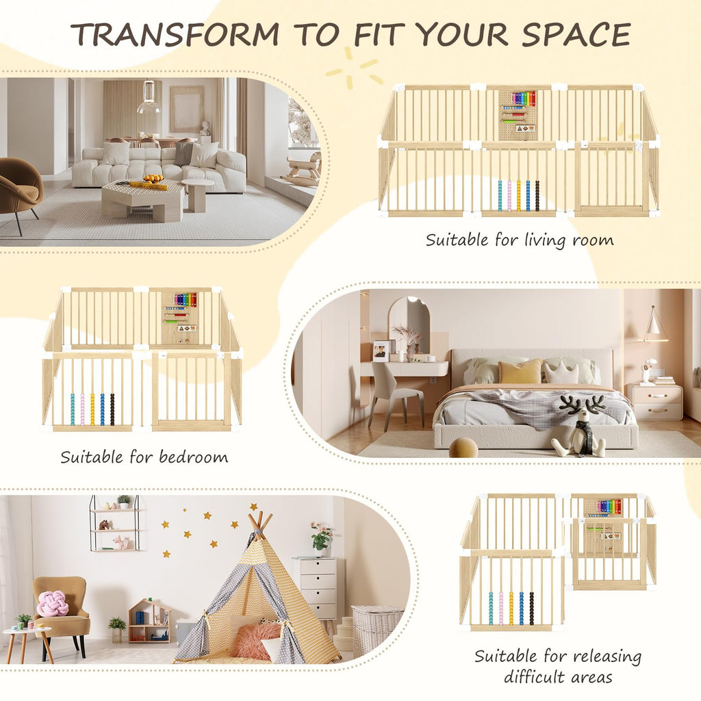 Foldable Wooden Baby Playpen with Locking Gate M38547