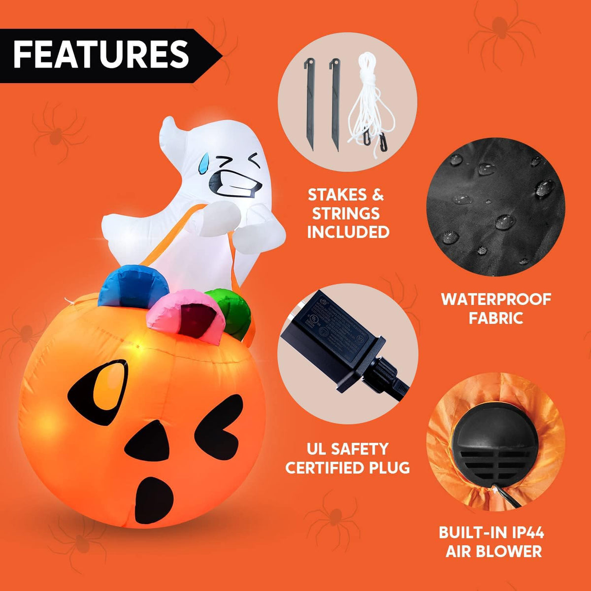 5 FT Halloween Inflatable Ghost with Build-in LEDs A14670